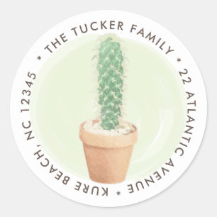 Aquarelle Étiquette de adresse rond Cactus