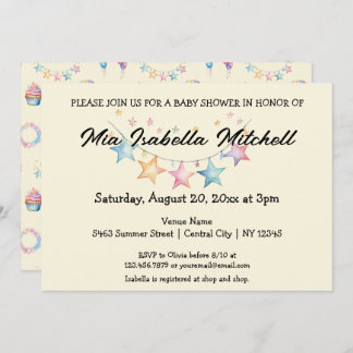 Aquarelle Étoiles Baby shower mignonne Invitation