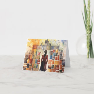 Aquarelle Étudiant dans les livres blanc Carte de