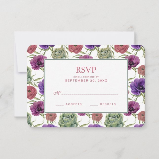 Aquarelle | Eucalyptus & Anémones - Mariage RSVP (Devant)