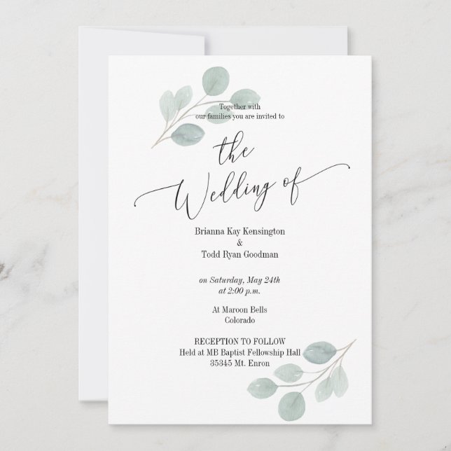 Aquarelle Eucalyptus Faire-part de mariage pas de  (Devant)