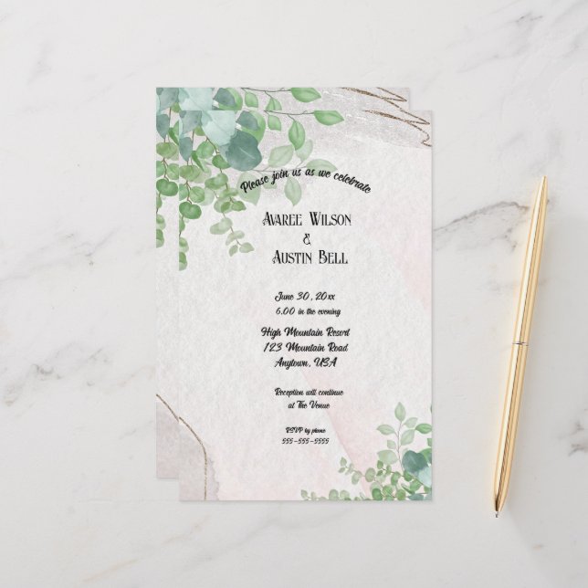 Aquarelle Eucalyptus Feuilles dans cadre Or (Devant/Arrière en situation)