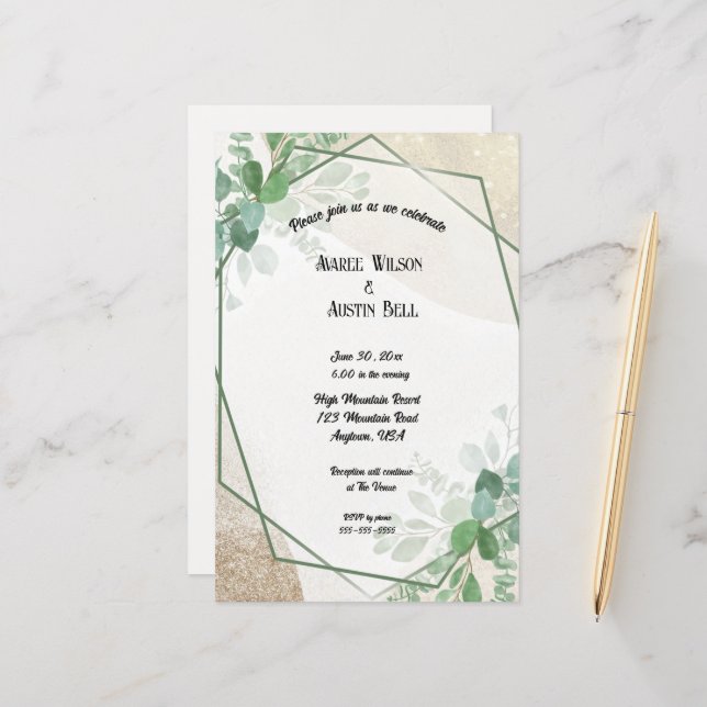 Aquarelle Eucalyptus Feuilles dans cadre Or (Devant/Arrière en situation)