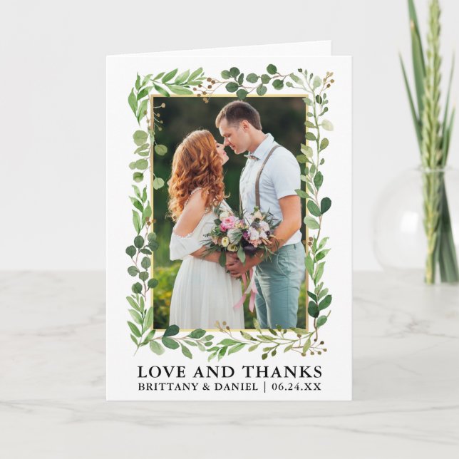 Aquarelle Eucalyptus Gold Love Merci plié (Devant)