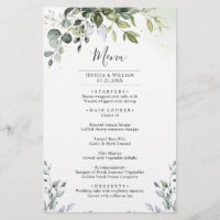 Aquarelle Eucalyptus Green Dîner Mariage Menu