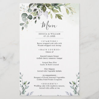 Aquarelle Eucalyptus Green Dîner Mariage Menu