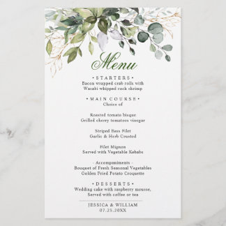 Aquarelle Eucalyptus Green Dîner Mariage Menu