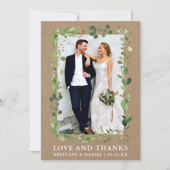 Aquarelle Eucalyptus Love Merci Wedding Kraft (Devant)