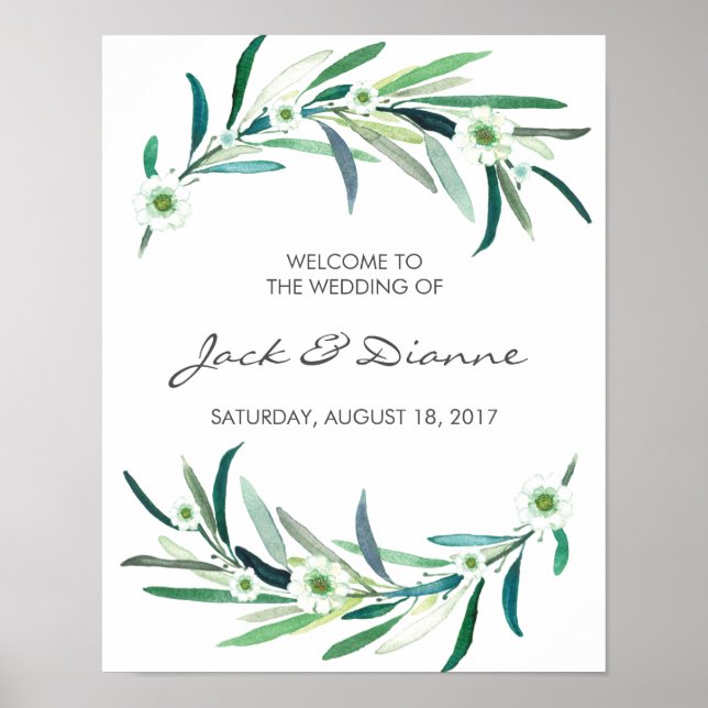 Aquarelle Eucalyptus Mariage  floral Affiche de bi (Devant)