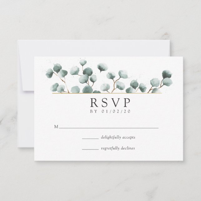 Aquarelle Eucalyptus Mariage géométrique RSVP (Devant)