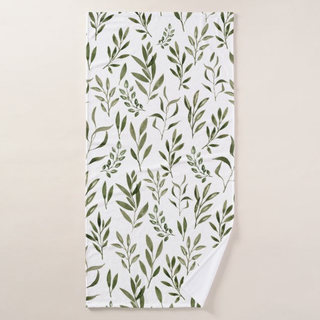 Aquarelle Eucalyptus Motif Feuille   (Serviette de bain)