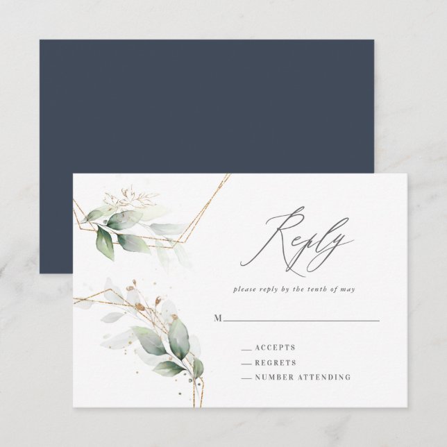Aquarelle eucalyptus or réponse du mariage géométr (Devant / Derrière)