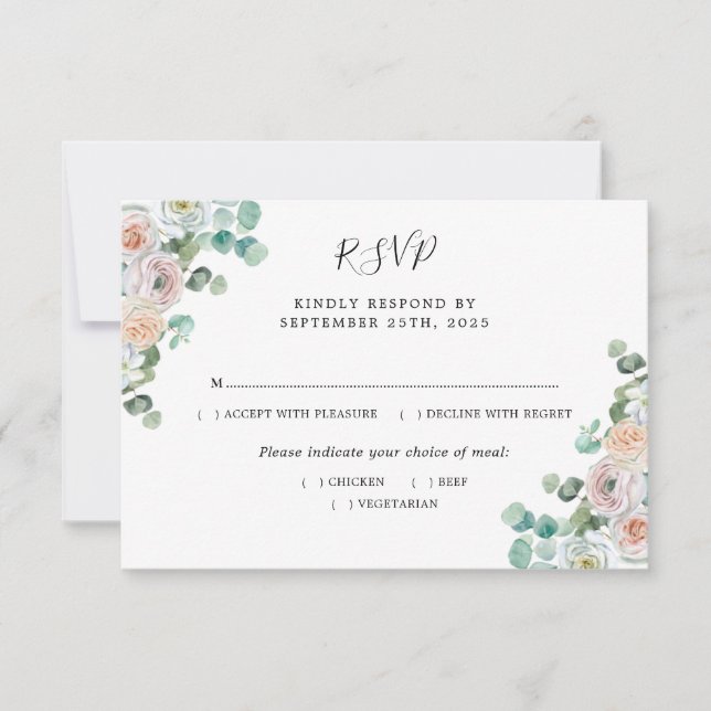 Aquarelle Eucalyptus Rose mariage botanique RSVP (Devant)