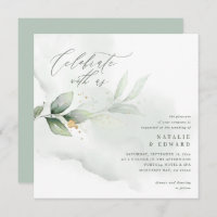 Aquarelle eucalyptus sauge vert et or mariage
