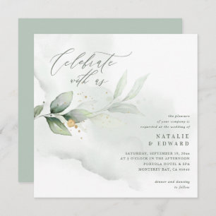 Aquarelle eucalyptus sauge vert et or mariage