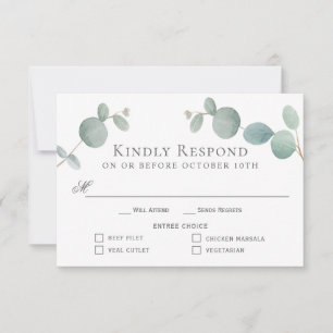 Aquarelle Eucalyptus Verdure RSVP avec 4 entrées