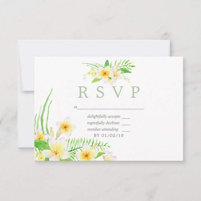 Aquarelle exotique Frangipani Mariage RSVP (Devant)