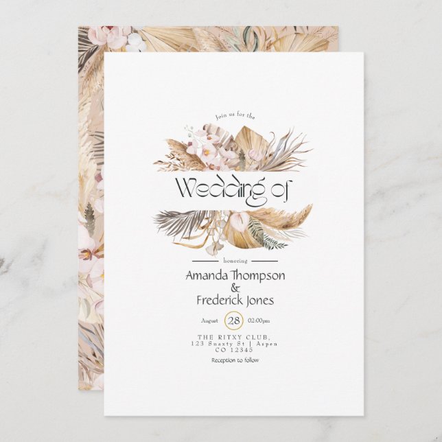 Aquarelle Faire-part de mariage bohème (Devant / Derrière)