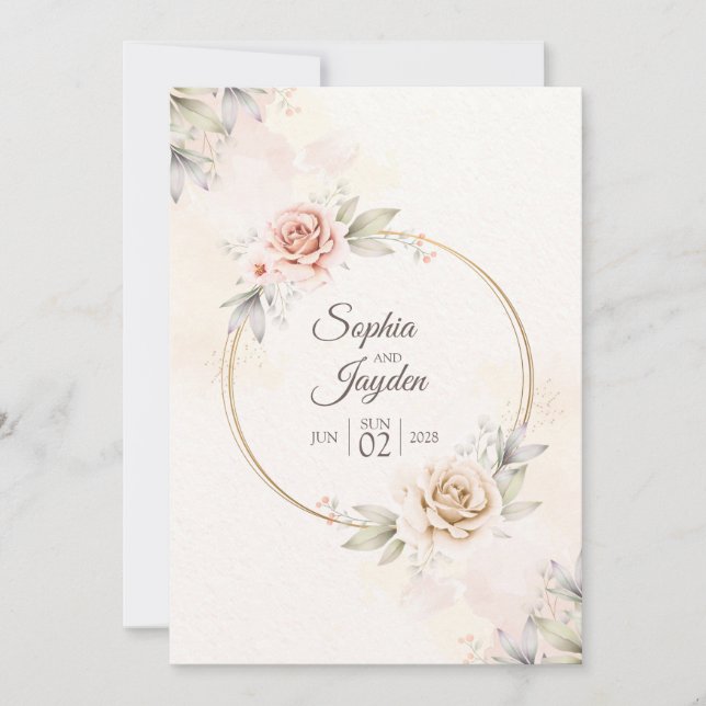 Aquarelle Faire-part de mariage de fleurs tropical (Devant)