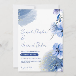 Aquarelle Faire-part de mariage Fleurs Bleues