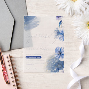 Aquarelle Faire-part de mariage Fleurs Bleues