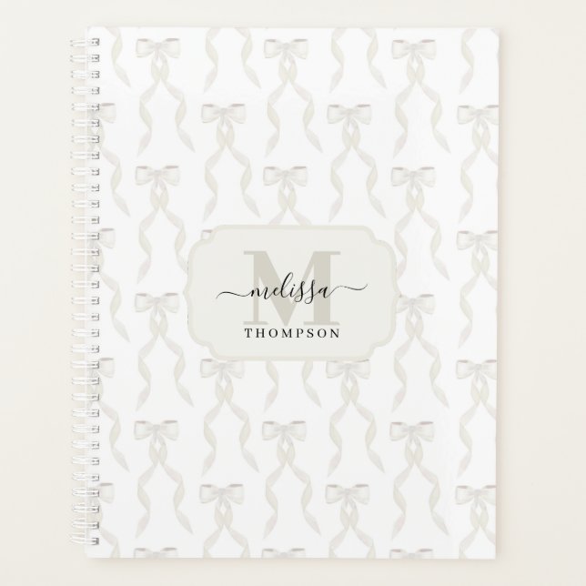 Aquarelle fantaisie Blanc Bow Mariage Monogramme (Devant)