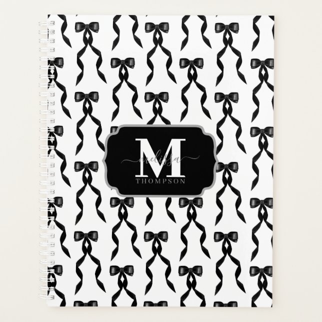 Aquarelle fantaisie Noir Bow Mariage monogramme (Devant)