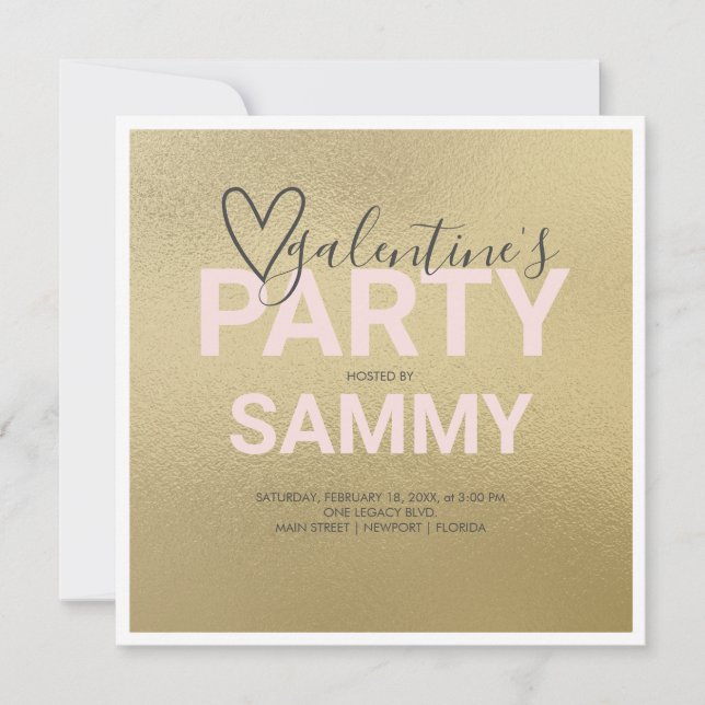 Aquarelle Faux Gold et Pink Galentine's Party (Devant)