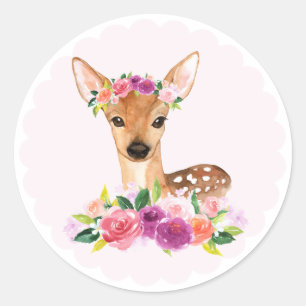 Aquarelle Fawn avec Sticker à couronne florale