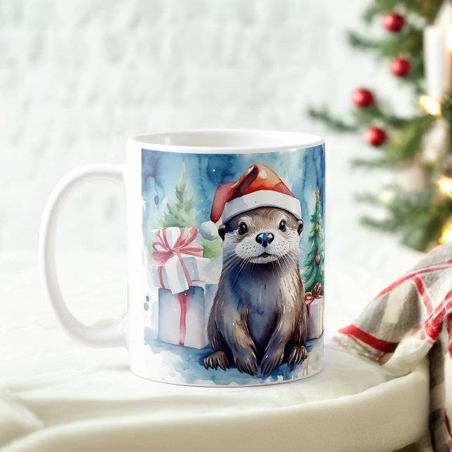 Aquarelle Festif Otter Christmas Mug (Créateur téléchargé)