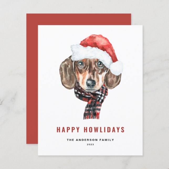 Aquarelle Festive Dachshund Père Noël Joyeux Howli (Devant / Derrière)