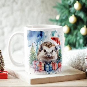 Aquarelle Festive Hérisson Mug de Noël