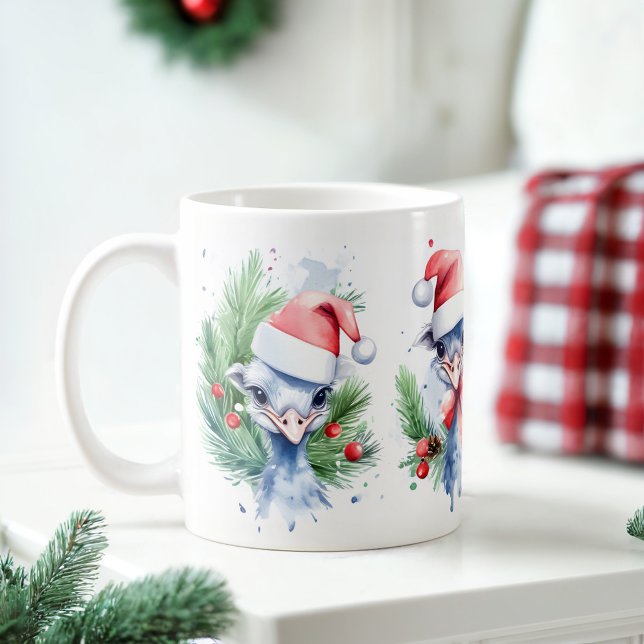 Aquarelle Festive Ostriches de Noël Mug (Créateur téléchargé)