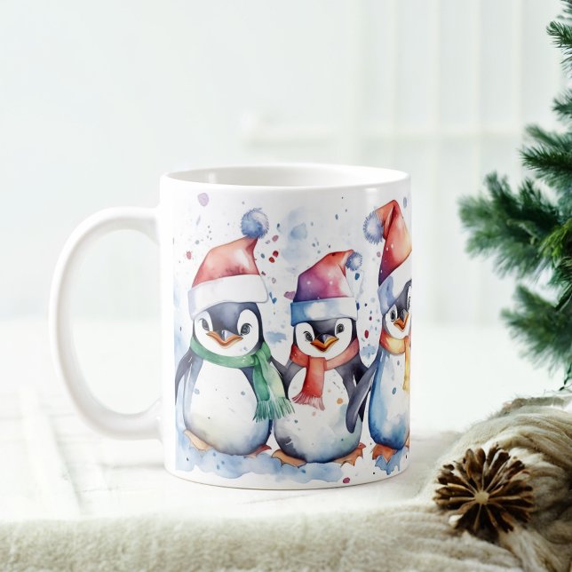 Aquarelle Festive Pingouins de Noël Mug (Créateur téléchargé)