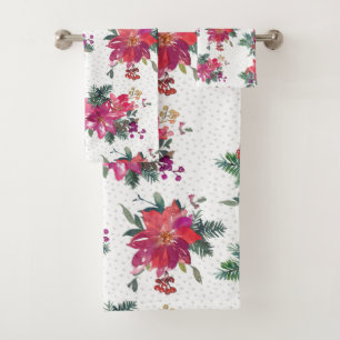 Aquarelle Festive Poinsettias et Pois de sage