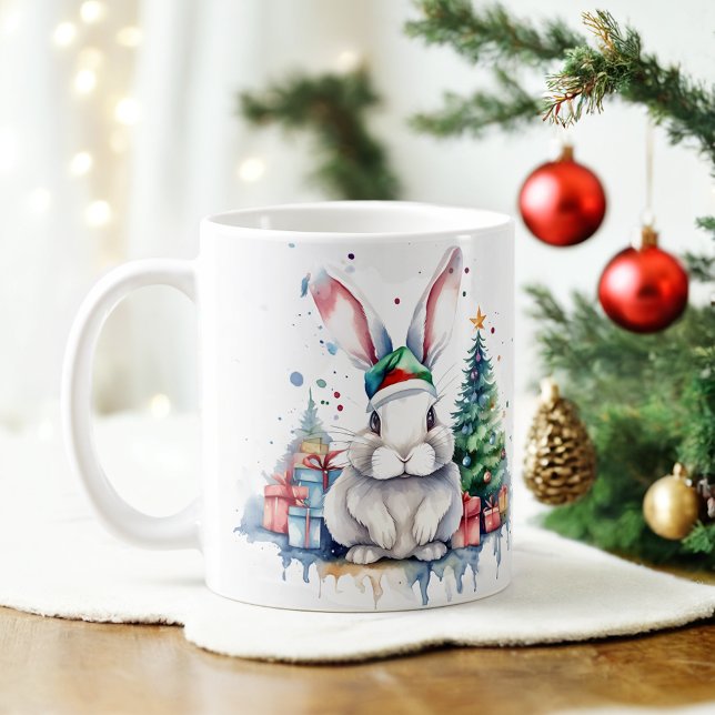 Aquarelle Festive Rabbit de Noël Mug (Créateur téléchargé)