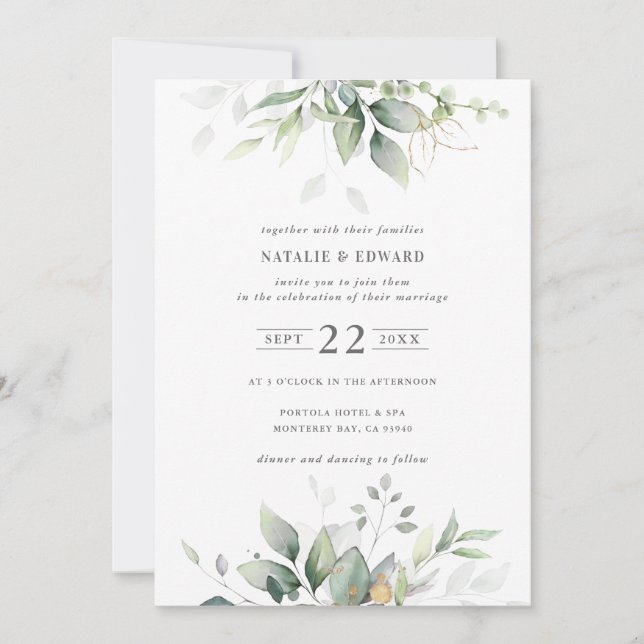 Aquarelle feuillage botanique mariage (Devant)