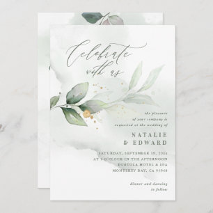 Aquarelle feuillage et mariage d'or métallique