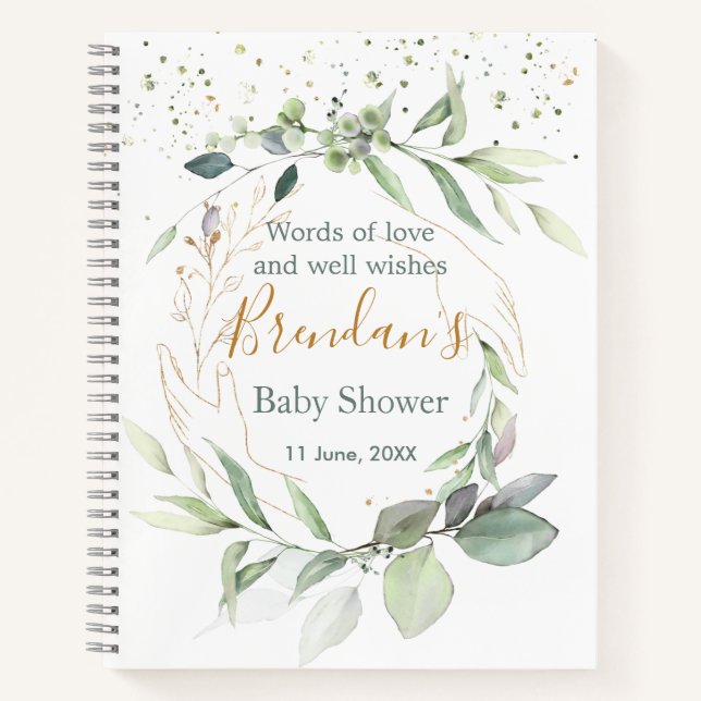 Aquarelle Feuillage vert Baby shower Livre d'or (Devant)