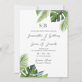 Aquarelle Feuille de palme Faire-part de mariage t