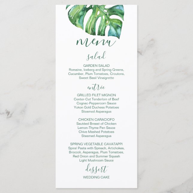 Aquarelle Feuille de palme - menu de mariage de de (Devant)