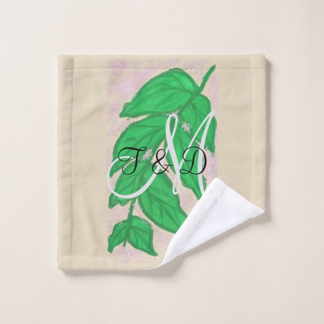 Aquarelle Feuille verte Ensemble de serviettes de  (Gant de toilette)