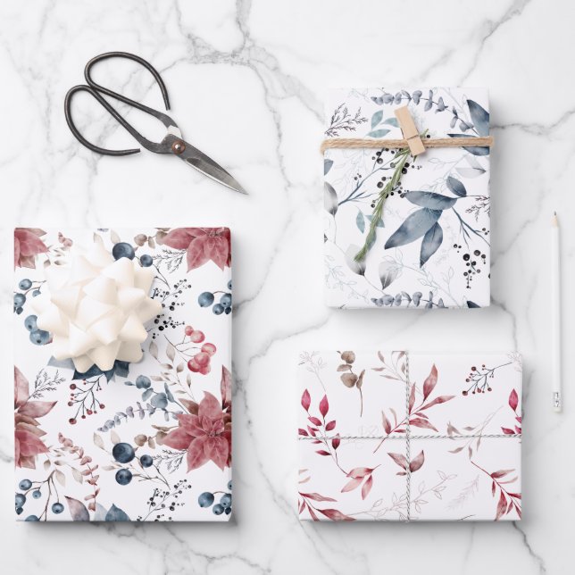 Aquarelle Feuilles d'enveloppement de Noël Ensembl (Recto)