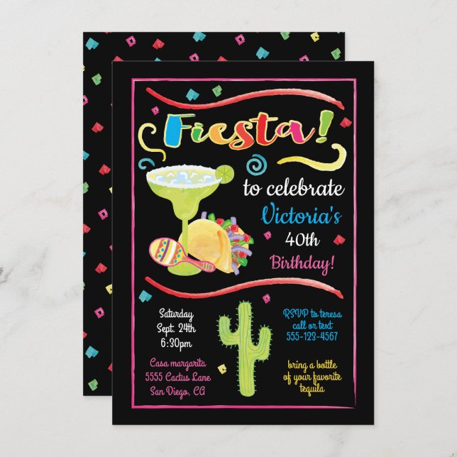 Aquarelle Fiesta mexicaine Invitation d'anniversai (Devant / Derrière)
