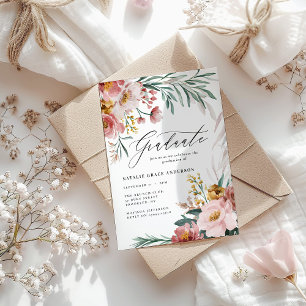 Aquarelle fille fleurie botanique rose diplômé