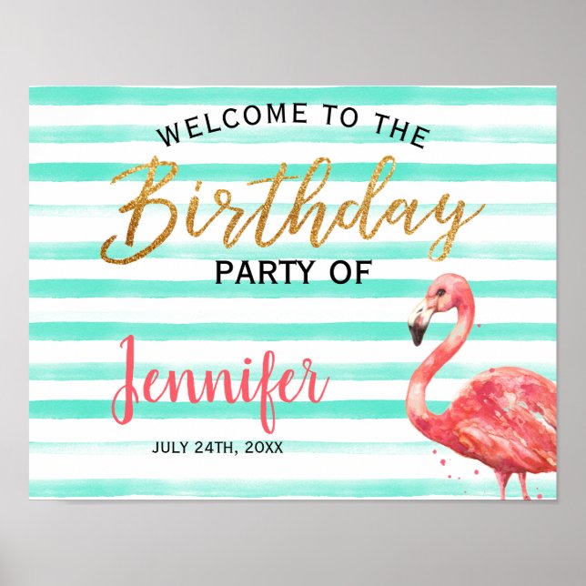 Aquarelle Flamant rose Or Anniversaire | AFFICHE D (Devant)