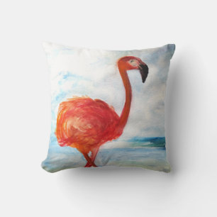 Aquarelle Flamant rose Oreiller à lancer