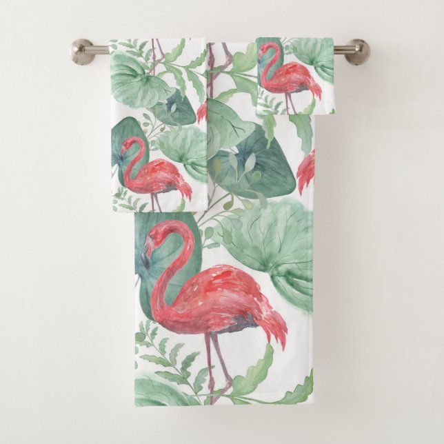 Aquarelle Flamants roses et feuilles. (En situation)