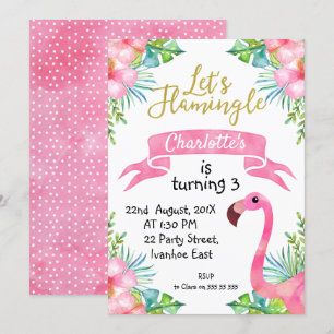 Aquarelle Flamingle Anniversaire Invitation
