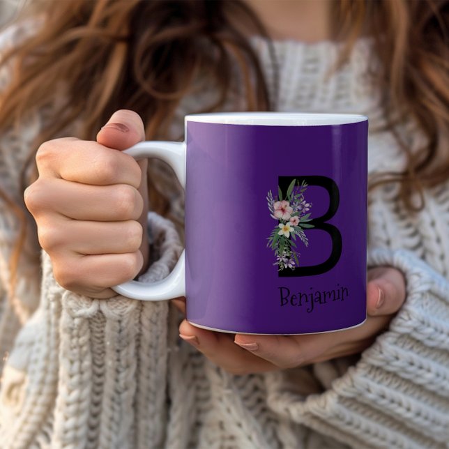 Aquarelle fleur initiale tasse de café pourpre (Créateur téléchargé)